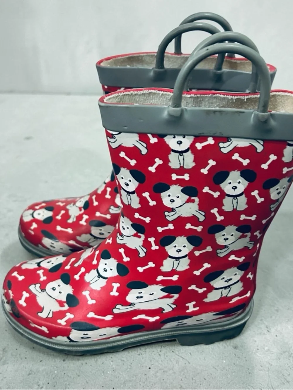 Nomad Splashy Playful Puppies Kids Rain Boots Size 10 Red With Puppy Pattern